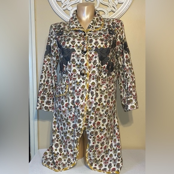 Ivy Jane women’s small tunic top jacket floral embroider plaid white red birds - Picture 2 of 11